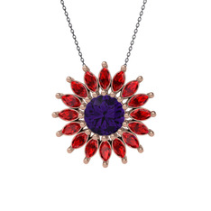 Ametist ve garnet 18 ayar rose altın kolye (40 cm gümüş rolo zincir)