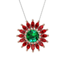 Yeşil kuvars ve garnet 8 ayar rose altın kolye (40 cm gümüş rolo zincir)