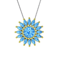 Taşlı Papatya Kolye - Akuamarin 18 ayar altın kolye (40 cm gümüş rolo zincir) #1wl4dz1