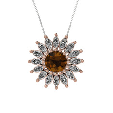 Taşlı Papatya Kolye - Dumanlı kuvars ve swarovski 14 ayar rose altın kolye (40 cm gümüş rolo zincir) #1wro1cx