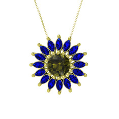 Taşlı Papatya Kolye - Peridot ve lab safir 18 ayar altın kolye (40 cm altın rolo zincir) #1wt4jny