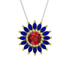 Taşlı Papatya Kolye - Garnet ve lab safir 925 ayar altın kaplama gümüş kolye (40 cm rose altın rolo zincir) #1wxxtly