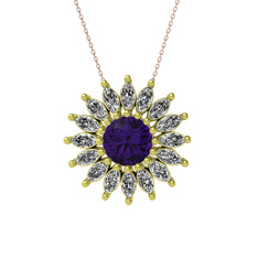 Taşlı Papatya Kolye - Ametist ve swarovski 8 ayar altın kolye (40 cm rose altın rolo zincir) #1wy4vov
