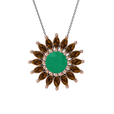 Taşlı Papatya Kolye - Kök zümrüt ve dumanlı kuvars 925 ayar rose altın kaplama gümüş kolye (40 cm gümüş rolo zincir) #1x7cg7x