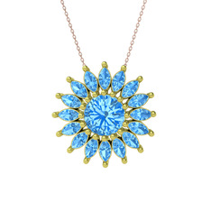 Akuamarin 925 ayar altın kaplama gümüş kolye (40 cm rose altın rolo zincir)