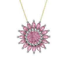 Taşlı Papatya Kolye - Pembe kuvars 925 ayar gümüş kolye (40 cm altın rolo zincir) #1xsp57p