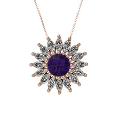 Taşlı Papatya Kolye - Ametist ve swarovski 18 ayar rose altın kolye (40 cm rose altın rolo zincir) #1y7bwut