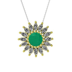 Kök zümrüt ve swarovski 14 ayar altın kolye (40 cm beyaz altın rolo zincir)