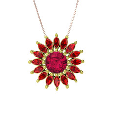 Rodolit garnet ve garnet 925 ayar altın kaplama gümüş kolye (40 cm rose altın rolo zincir)