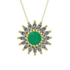 Taşlı Papatya Kolye - Kök zümrüt ve swarovski 14 ayar altın kolye (40 cm gümüş rolo zincir) #258z32