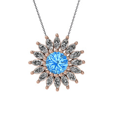 Taşlı Papatya Kolye - Akuamarin ve swarovski 14 ayar rose altın kolye (40 cm gümüş rolo zincir) #28ilo3