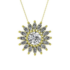 Taşlı Papatya Kolye - Beyaz zirkon ve swarovski 18 ayar altın kolye (40 cm altın rolo zincir) #2bwv54