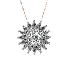 Taşlı Papatya Kolye - Swarovski ve beyaz zirkon 14 ayar beyaz altın kolye (40 cm gümüş rolo zincir) #2ghk5v