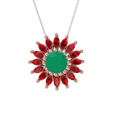 Kök zümrüt ve garnet 8 ayar rose altın kolye (40 cm gümüş rolo zincir)