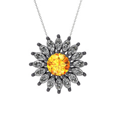 Sitrin ve swarovski 925 ayar siyah rodyum kaplama gümüş kolye (40 cm gümüş rolo zincir)