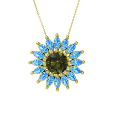 Taşlı Papatya Kolye - Peridot ve akuamarin 18 ayar altın kolye (40 cm altın rolo zincir) #3ead8o