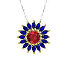 Taşlı Papatya Kolye - Garnet ve lab safir 14 ayar altın kolye (40 cm beyaz altın rolo zincir) #3u4a0h