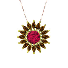 Rodolit garnet ve dumanlı kuvars 8 ayar altın kolye (40 cm rose altın rolo zincir)