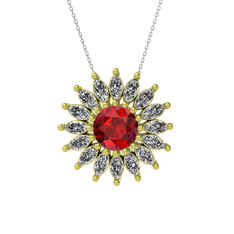 Taşlı Papatya Kolye - Garnet ve swarovski 18 ayar altın kolye (40 cm beyaz altın rolo zincir) #45tx92