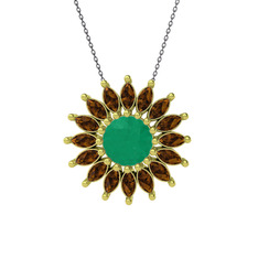 Taşlı Papatya Kolye - Kök zümrüt ve dumanlı kuvars 8 ayar altın kolye (40 cm gümüş rolo zincir) #4je9kz