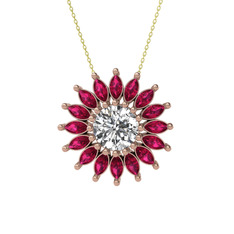 Beyaz zirkon ve rodolit garnet 925 ayar rose altın kaplama gümüş kolye (40 cm altın rolo zincir)