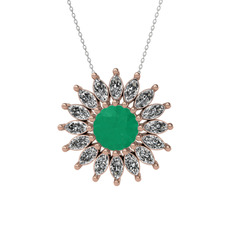 Taşlı Papatya Kolye - Kök zümrüt ve swarovski 14 ayar rose altın kolye (40 cm beyaz altın rolo zincir) #4sn6ld
