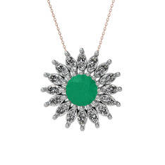 Taşlı Papatya Kolye - Kök zümrüt ve swarovski 18 ayar beyaz altın kolye (40 cm gümüş rolo zincir) #5eobki