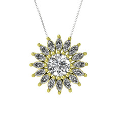 Taşlı Papatya Kolye - Beyaz zirkon 925 ayar altın kaplama gümüş kolye (40 cm beyaz altın rolo zincir) #5qpyu2