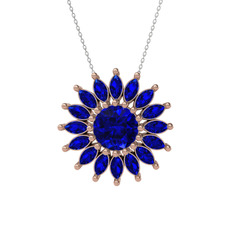 Lab safir 18 ayar rose altın kolye (40 cm beyaz altın rolo zincir)