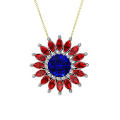 Lab safir ve garnet 8 ayar beyaz altın kolye (40 cm altın rolo zincir)