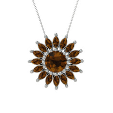 Taşlı Papatya Kolye - Dumanlı kuvars 925 ayar gümüş kolye (40 cm beyaz altın rolo zincir) #7r3nho