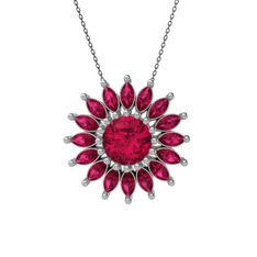 Taşlı Papatya Kolye - Rodolit garnet 18 ayar beyaz altın kolye (40 cm gümüş rolo zincir) #85tj2s