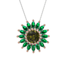 Taşlı Papatya Kolye - Peridot ve yeşil kuvars 925 ayar rose altın kaplama gümüş kolye (40 cm beyaz altın rolo zincir) #8ezu9u