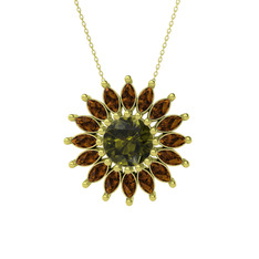 Peridot ve dumanlı kuvars 925 ayar altın kaplama gümüş kolye (40 cm altın rolo zincir)