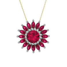 Taşlı Papatya Kolye - Rodolit garnet 18 ayar beyaz altın kolye (40 cm altın rolo zincir) #8zk762