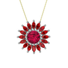 Rodolit garnet ve garnet 8 ayar beyaz altın kolye (40 cm altın rolo zincir)