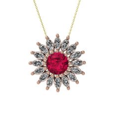 Taşlı Papatya Kolye - Rodolit garnet ve swarovski 8 ayar rose altın kolye (40 cm altın rolo zincir) #9d8sl3