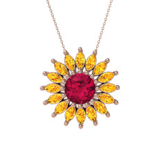 Rodolit garnet ve sitrin 14 ayar rose altın kolye (40 cm rose altın rolo zincir)