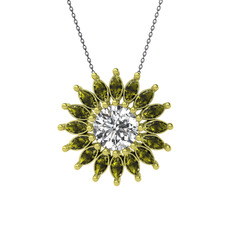 Taşlı Papatya Kolye - Swarovski ve peridot 8 ayar altın kolye (40 cm gümüş rolo zincir) #aa95md