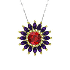 Garnet ve ametist 18 ayar altın kolye (40 cm beyaz altın rolo zincir)