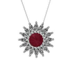 Taşlı Papatya Kolye - Kök yakut ve swarovski 14 ayar beyaz altın kolye (40 cm beyaz altın rolo zincir) #apvmb8