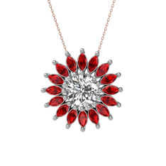 Swarovski ve garnet 8 ayar beyaz altın kolye (40 cm rose altın rolo zincir)