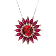 Taşlı Papatya Kolye - Garnet ve rodolit garnet 18 ayar rose altın kolye (40 cm beyaz altın rolo zincir) #awp9j3
