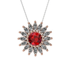Taşlı Papatya Kolye - Garnet ve swarovski 8 ayar rose altın kolye (40 cm gümüş rolo zincir) #b553iv