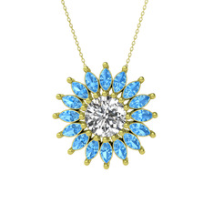 Swarovski ve akuamarin 14 ayar altın kolye (40 cm altın rolo zincir)