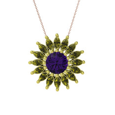 Taşlı Papatya Kolye - Ametist ve peridot 18 ayar altın kolye (40 cm rose altın rolo zincir) #bzqcm9