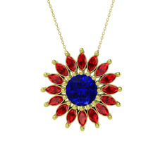 Lab safir ve garnet 8 ayar altın kolye (40 cm altın rolo zincir)