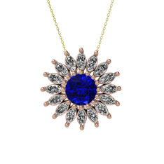 Taşlı Papatya Kolye - Lab safir ve swarovski 18 ayar rose altın kolye (40 cm altın rolo zincir) #cgxs2m