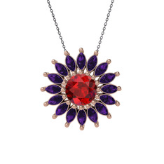 Garnet ve ametist 925 ayar rose altın kaplama gümüş kolye (40 cm gümüş rolo zincir)
