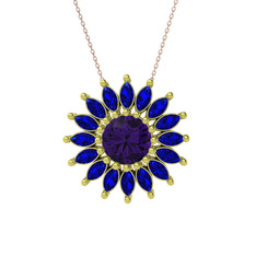 Taşlı Papatya Kolye - Ametist ve lab safir 14 ayar altın kolye (40 cm gümüş rolo zincir) #cvjhpz